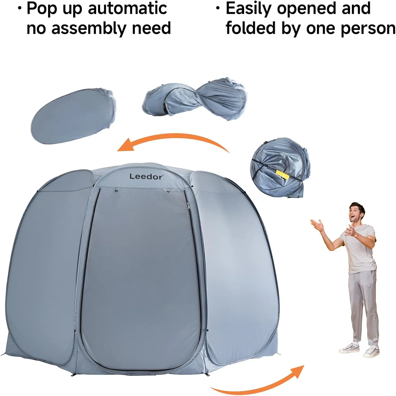 Patio Gazebo Screen House Room, LEEDOR Pop Up Outdoor Gazebo Tent with Roll Up Mosquito Netting, Easy Setup & Waterproof & Sunshade, Suitable for Camping Trip, Backyard, Beach, Picnic - Grey