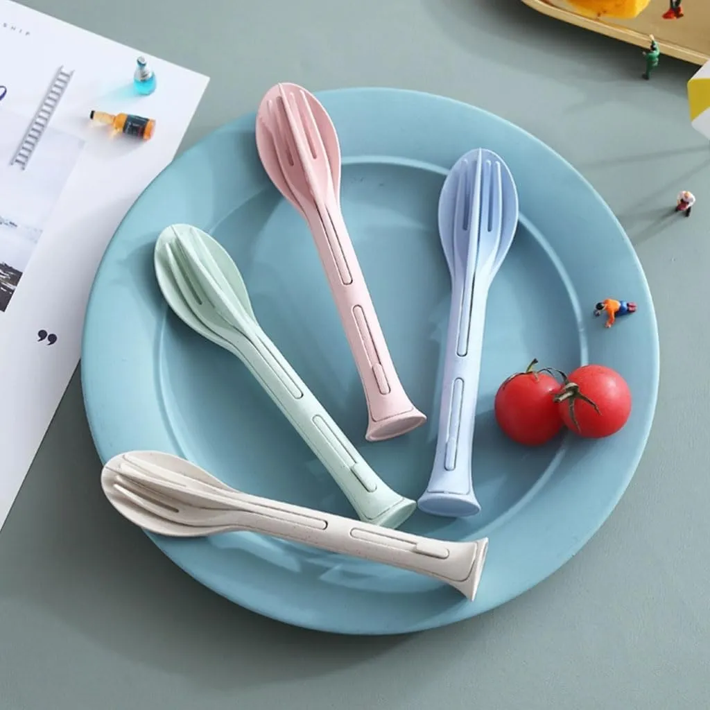 PEKJI Portable Knife Fork Spoon Tableware Set Home Outdoor Plastic Flatware Set Travel Folding Cutlery Set Kitchen Utensils