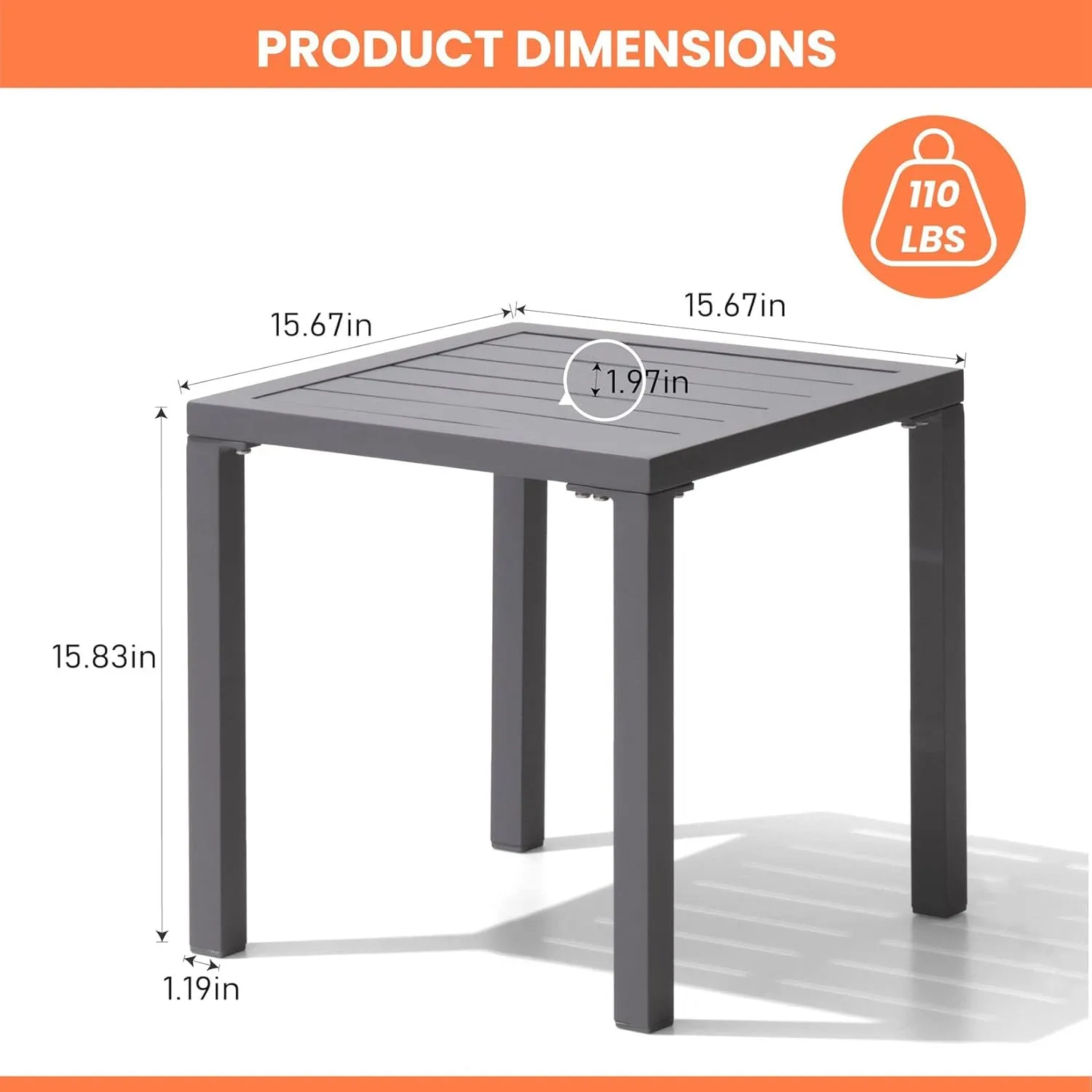 Pellebant Indoor Outdoor Small Aluminum Square Side/End Table, Chaise Lounge Table, Patio Coffee Bistro Table, Light Gray,2PC