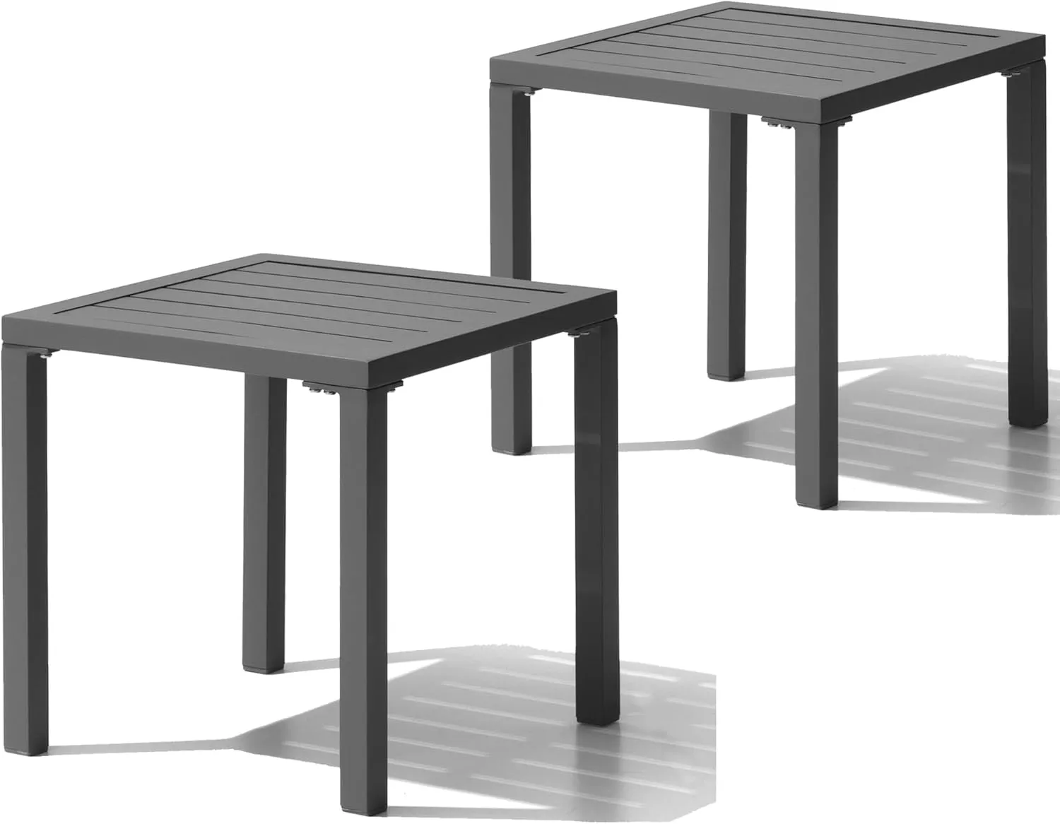 Pellebant Indoor Outdoor Small Aluminum Square Side/End Table, Chaise Lounge Table, Patio Coffee Bistro Table, Light Gray,2PC