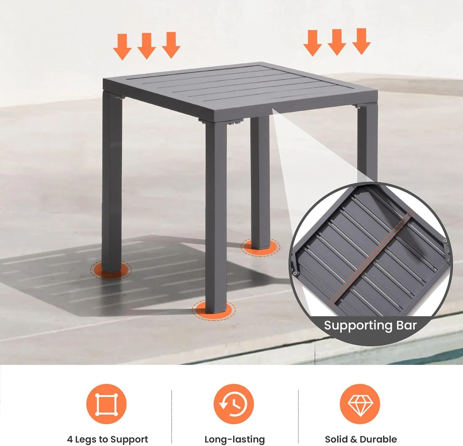 Pellebant Indoor Outdoor Small Aluminum Square Side/End Table, Chaise Lounge Table, Patio Coffee Bistro Table, Light Gray,2PC