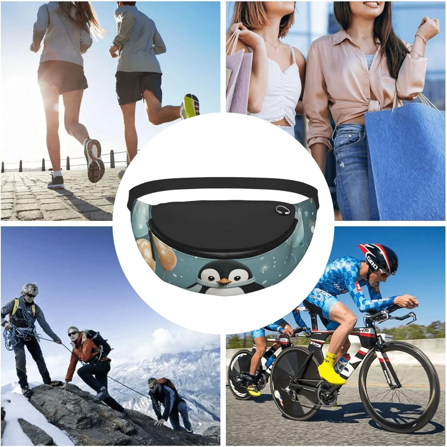 Penguin Balloon Snowflake Fanny Pack for Man Women Waist Bag Adjustable Belt Casual Chest Bag Bum Bags for Travel Sports Running Hiking Waist Packs
