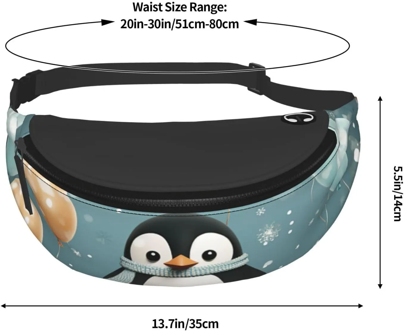 Penguin Balloon Snowflake Fanny Pack for Man Women Waist Bag Adjustable Belt Casual Chest Bag Bum Bags for Travel Sports Running Hiking Waist Packs