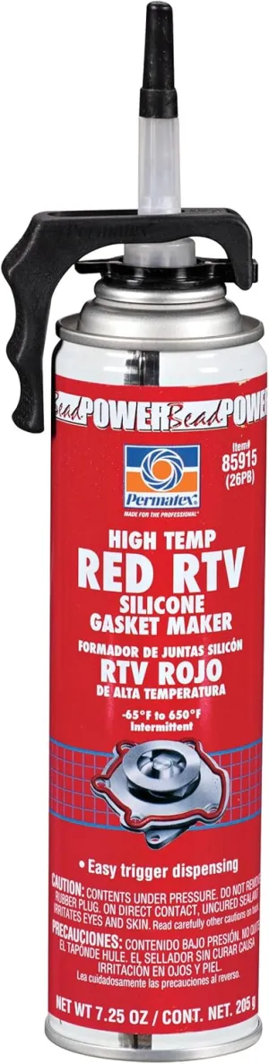 Permatex 85915-6PK High-Temp Red RTV Silicone Gasket, 7.25 oz. PowerBead Can (Pack of 6)