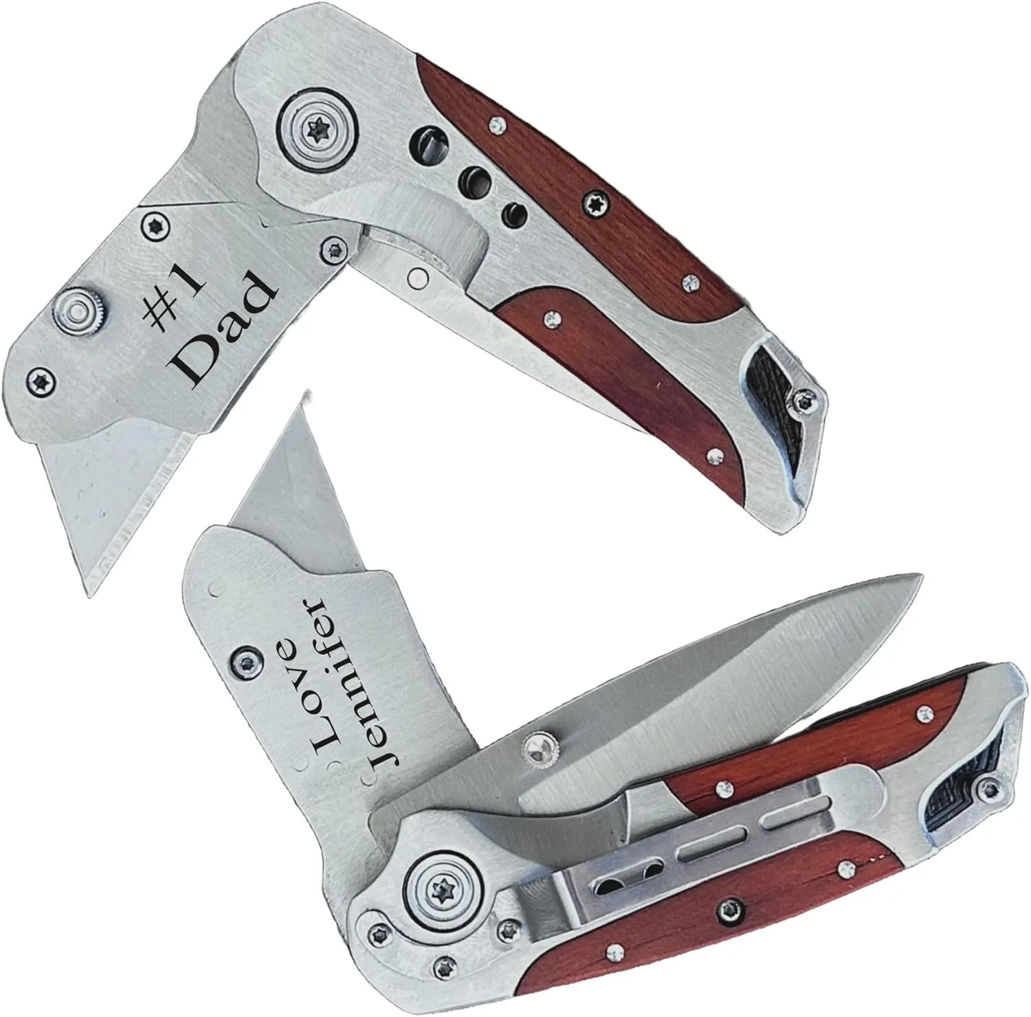 Personalized Box knife Folding Utility Knife Cutter Multi Blade Custom Engraved Pakka Wooden Handle Dual Blade-Engraved from USA