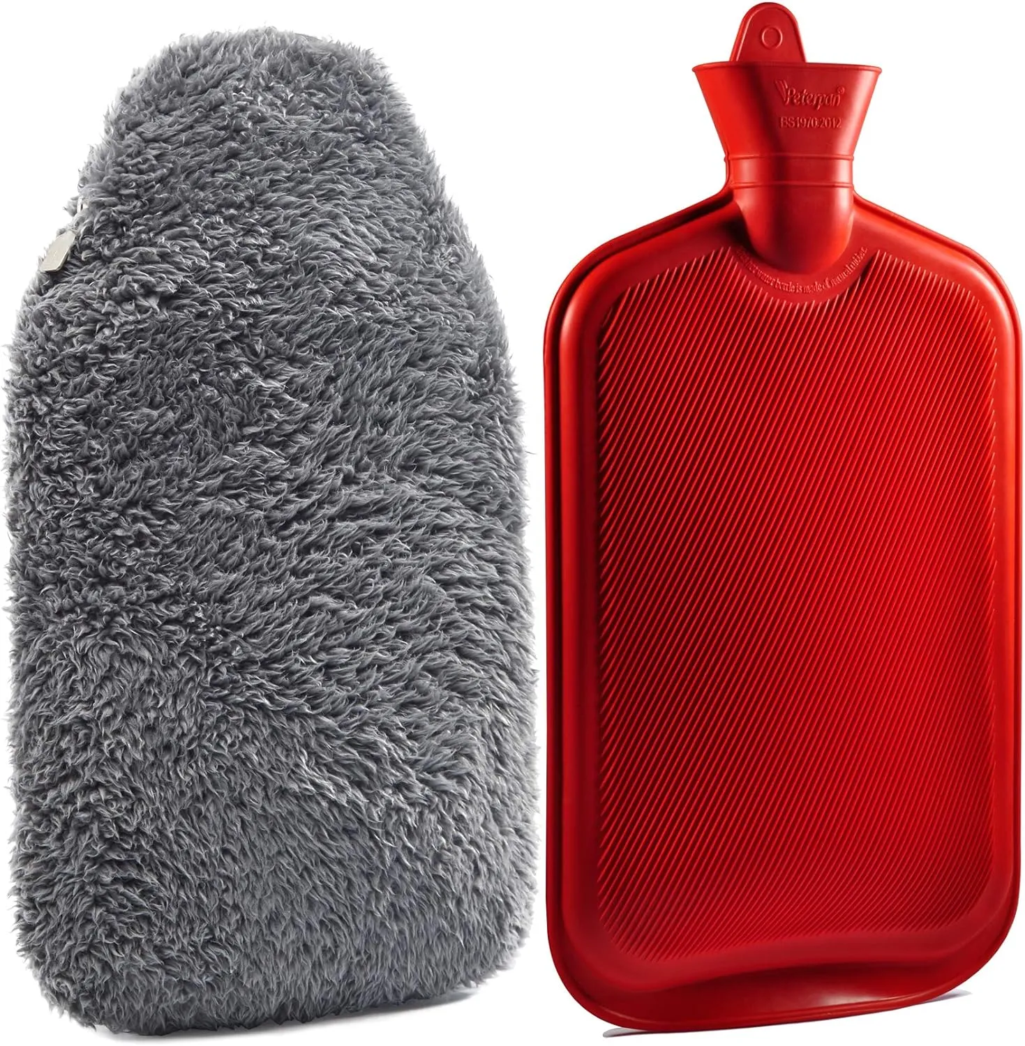 Peterpan Teddy Charcoal Rubber Hot Water Bottle Cover, Size: XXX-Large, Hot Water Bag for Pain Relief, BPA & Phthalates Free,100 Fl Oz Capacity, Gray