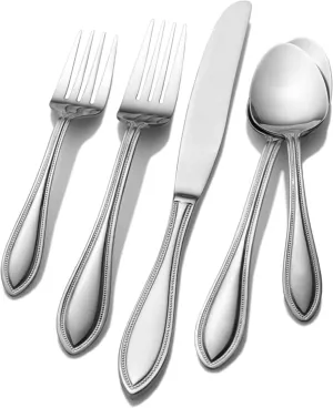 Pfaltzgraff American Bead 53-Piece Stainless Steel Flatware Set with Serving Utensil Set and Steak Knives, Service for 8,Silver