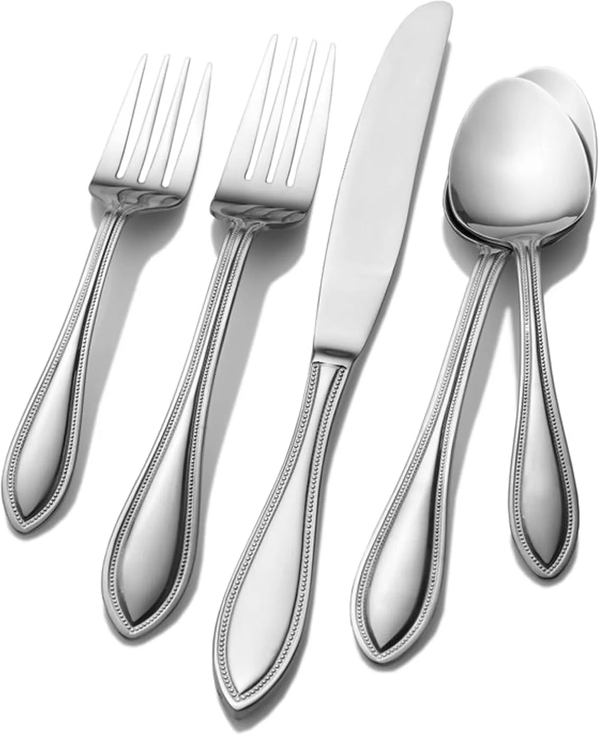 Pfaltzgraff American Bead 53-Piece Stainless Steel Flatware Set with Serving Utensil Set and Steak Knives, Service for 8,Silver