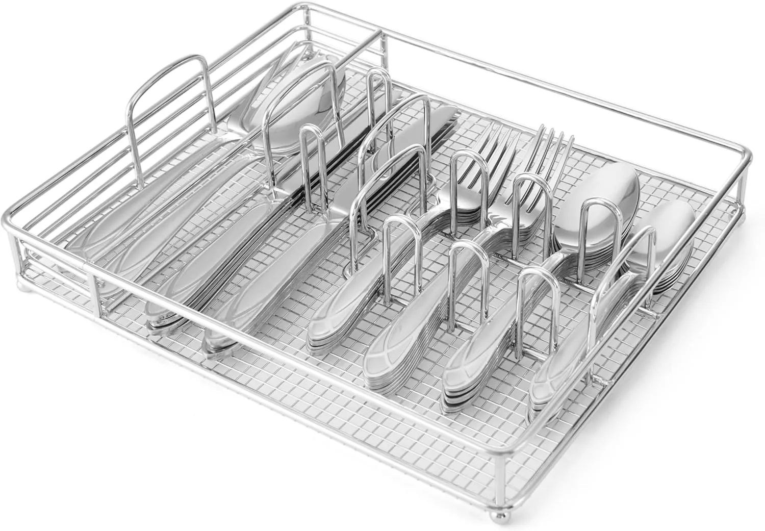 Pfaltzgraff Mirage Frost Everyday Flatware Service for 8, 42 Piece Set, 18/0 Stainless Steel, Silverware Set with Serving Utensils and Caddy