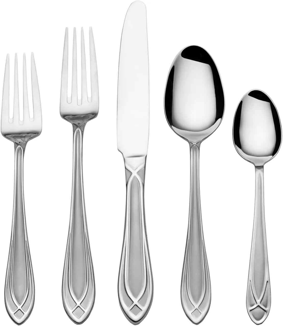 Pfaltzgraff Mirage Frost Everyday Flatware Service for 8, 42 Piece Set, 18/0 Stainless Steel, Silverware Set with Serving Utensils and Caddy