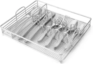 Pfaltzgraff Mirage Frost Everyday Flatware Service for 8, 42 Piece Set, 18/0 Stainless Steel, Silverware Set with Serving Utensils and Caddy