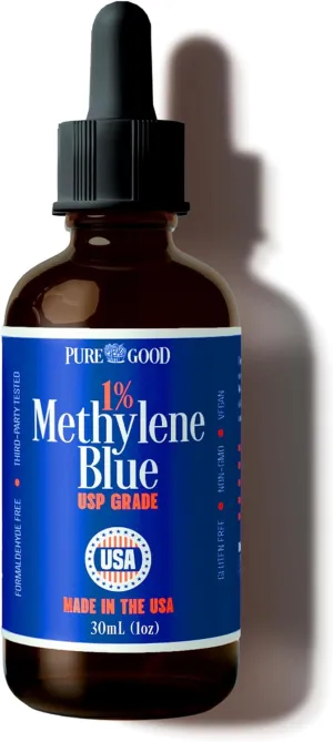 Pharmaceutical Grade Methylene Blue 1% (1 oz) | USP Grade, Third-Party Tested, Alcohol Free, Amber Dropper Bottle