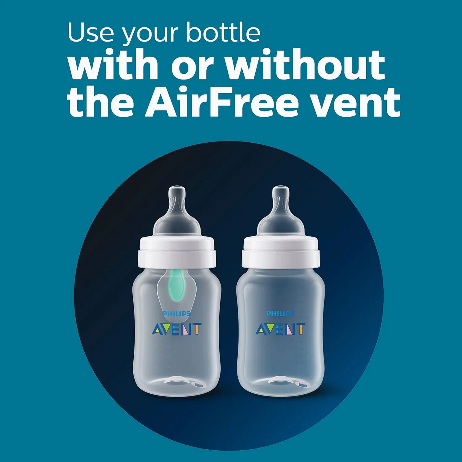 Philips Avent Anti-Colic Baby Bottle with AirFree Vent, 9oz, with Flow 2 Nipples, 1m , 2pk, Clear, SCY703/02