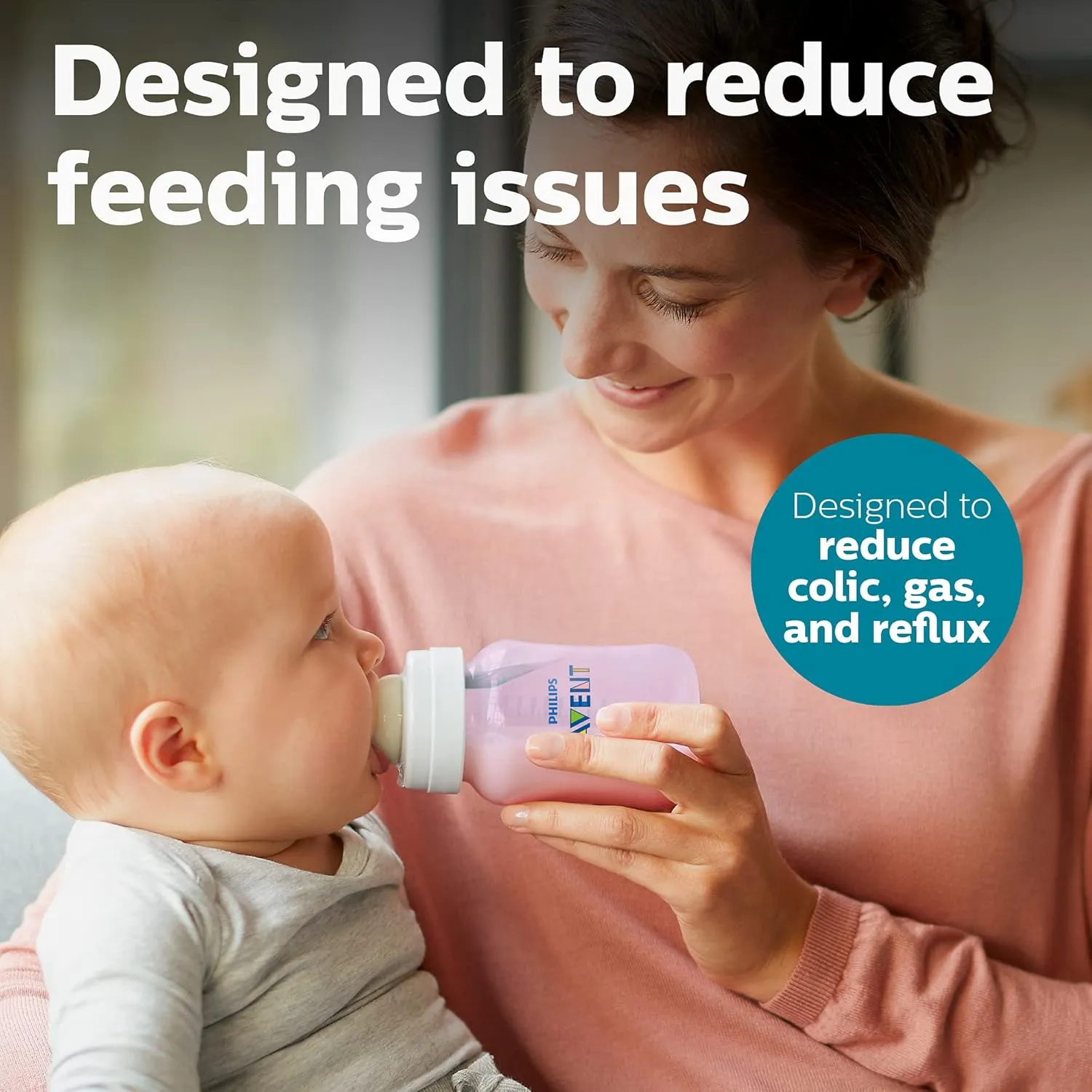 Philips Avent Anti-Colic Baby Bottle with AirFree Vent, 9oz, with Flow 2 Nipples, 1m , 4pk, Pink, SCY703/14
