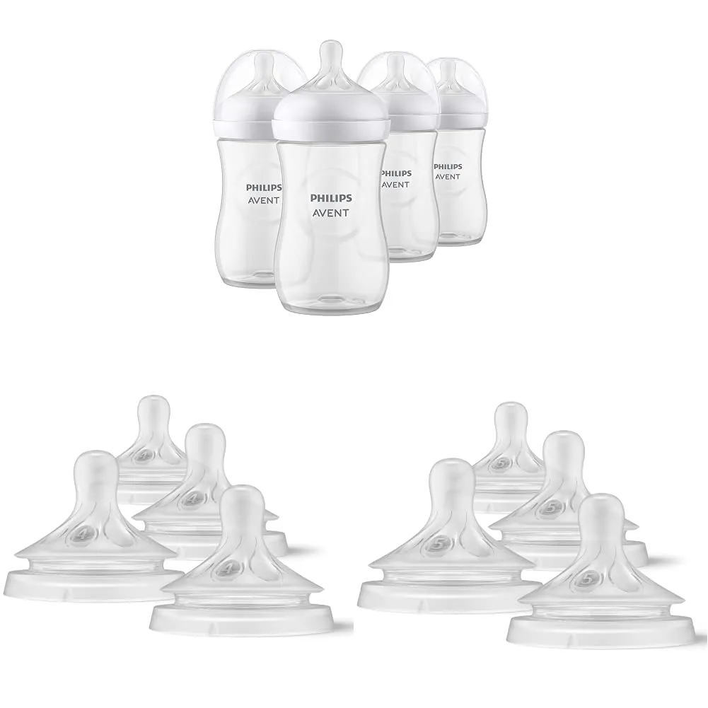 Philips AVENT Natural Baby Bottles with Natural Response Nipples, Clear, 4pk (9oz)   4pk (Flow 4)   4pk (Flow 5)