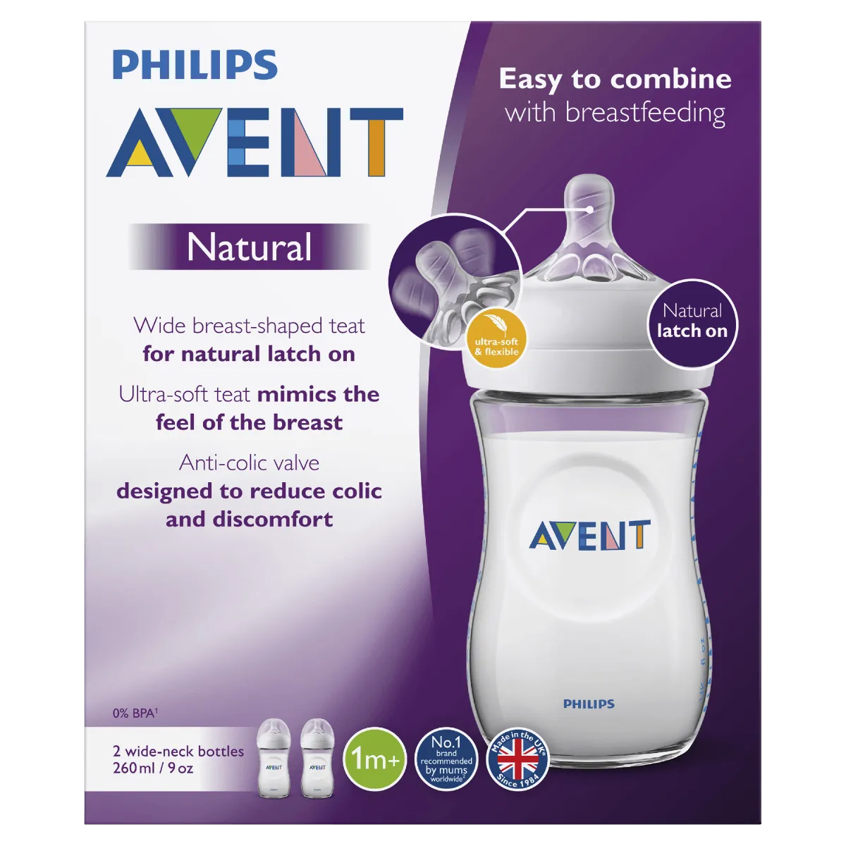 Philips Avent Natural Bottle 1m  260mL 2 Pack