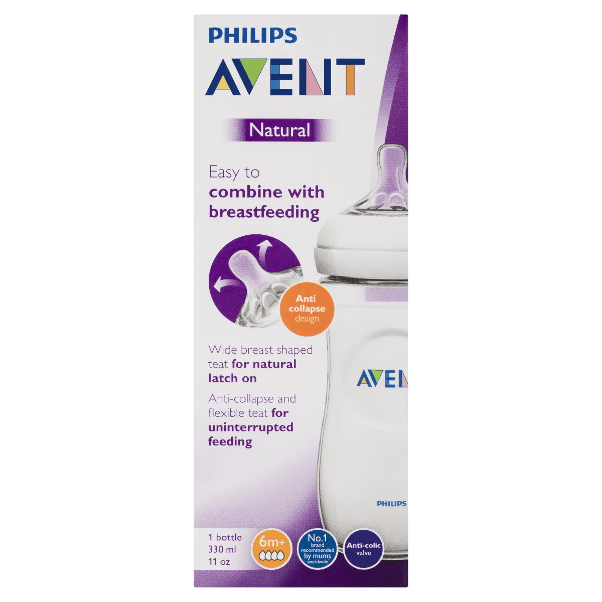 Philips Avent Natural Bottle 6m  330mL 1 Pack