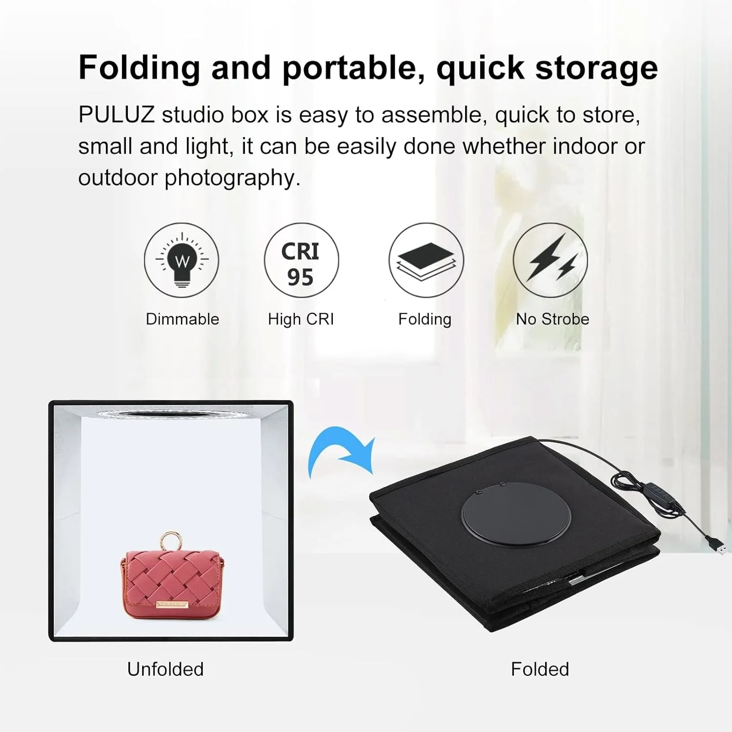 Photo Studio Light Box, PULUZ Mini Folding Lightbox LED Ring Light Portable Photo Box Shooting Tent Box Kit 12 Colors Backdrops USB Light Box Photography for Small Items Product Photography 10"x10"