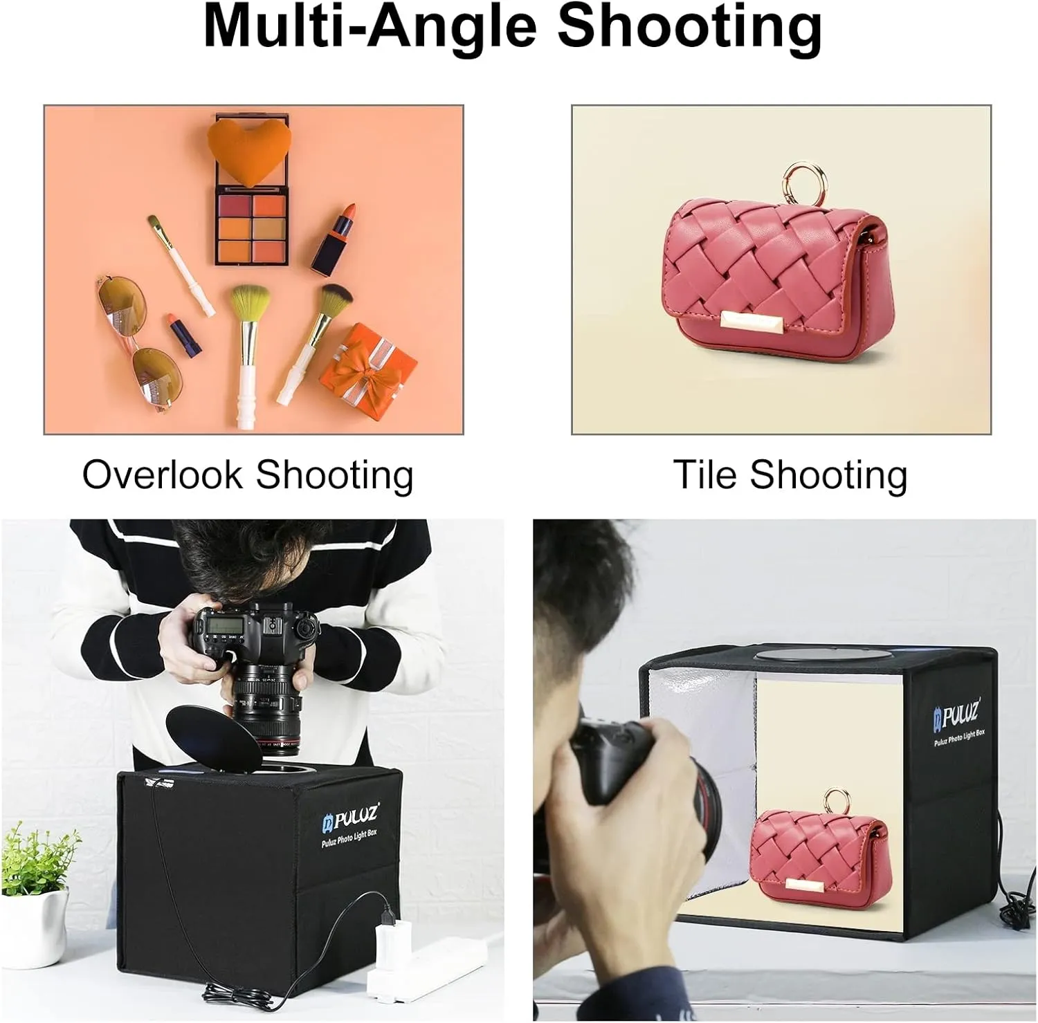 Photo Studio Light Box, PULUZ Mini Folding Lightbox LED Ring Light Portable Photo Box Shooting Tent Box Kit 12 Colors Backdrops USB Light Box Photography for Small Items Product Photography 10"x10"