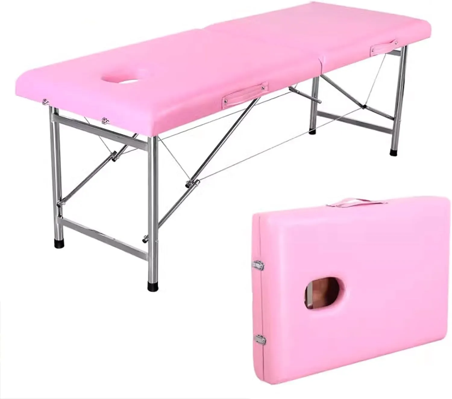 Physical Therapy Table for Home, 26 LBs Light Weight 2 Section Foldable Tattoo Bed Care Spa Lash Bed, Includes Pillow, Bed Cover and Handbag (Color : Pink, Size : 180 * 70 * 65cm-A)