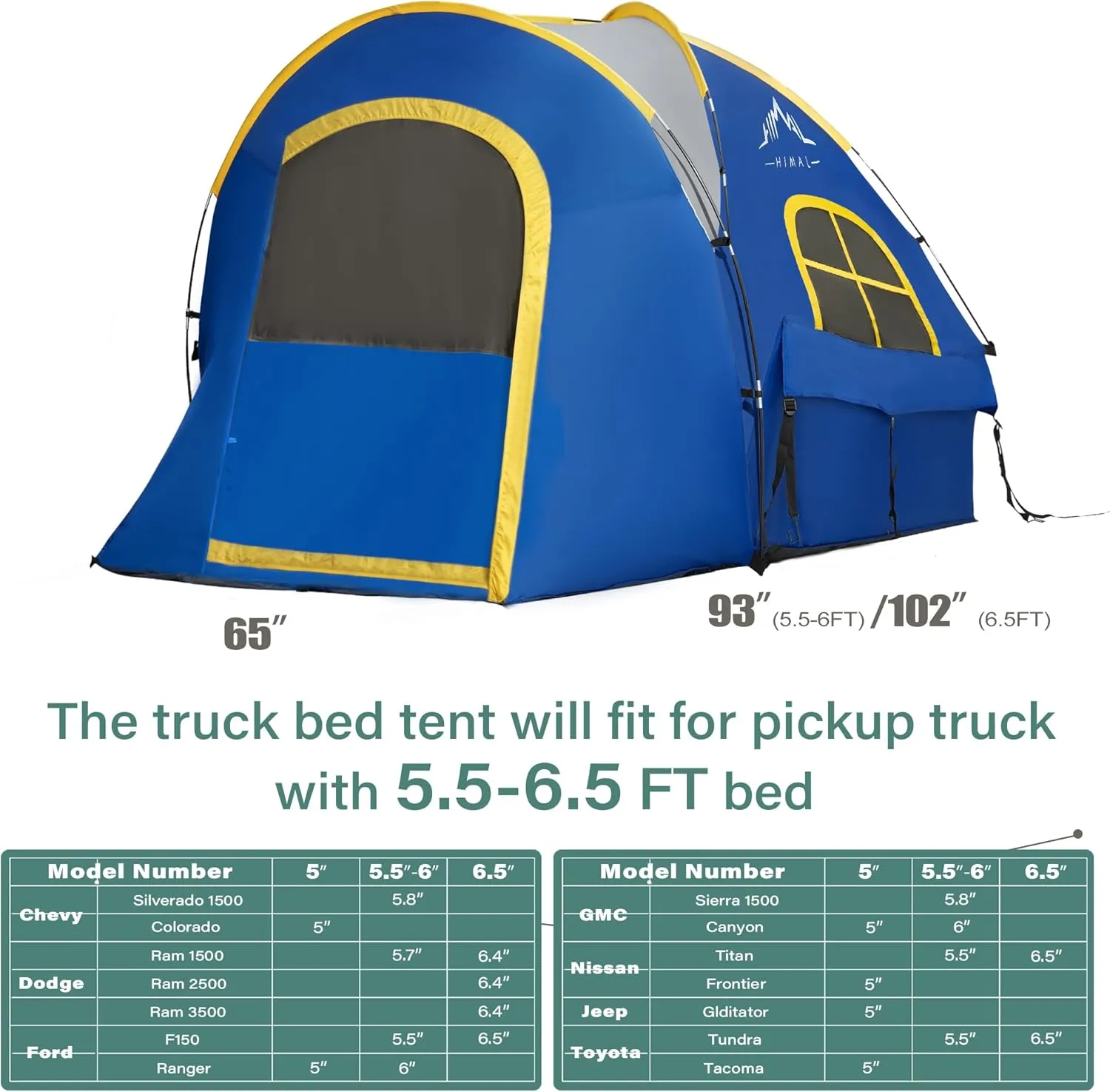 Pickup Truck Tent, Waterproof PU2000mm Double Layer for 6.5 FT Truck Bed, Portable Bed Tent for Camping, Blue