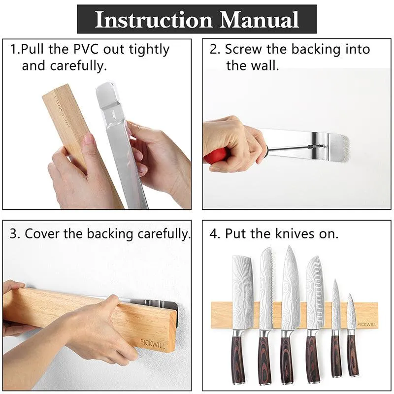 PICKWILL 16‘’ Wooden Magnetic Knife Bar