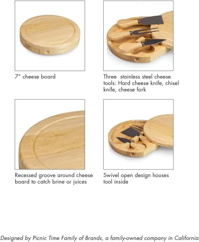 PICNIC TIME NFL Brie Cheese Board and Knife Set - Charcuterie Board Set - Wood Cutting Board