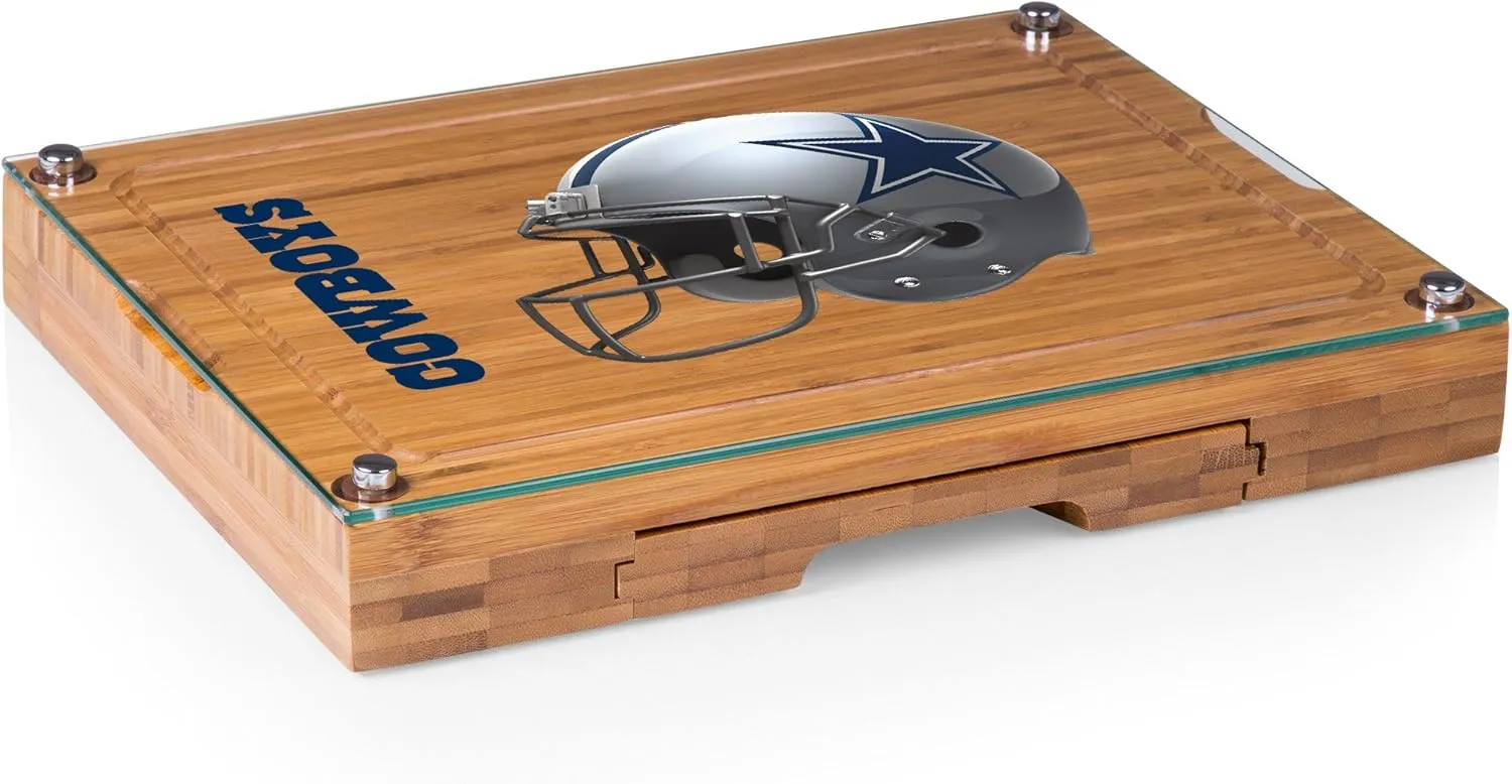 PICNIC TIME NFL Concerto Glass Top Cheese Board and Knife Set - Charcuterie Board Set - Glass Top Cutting Board, (Bamboo)