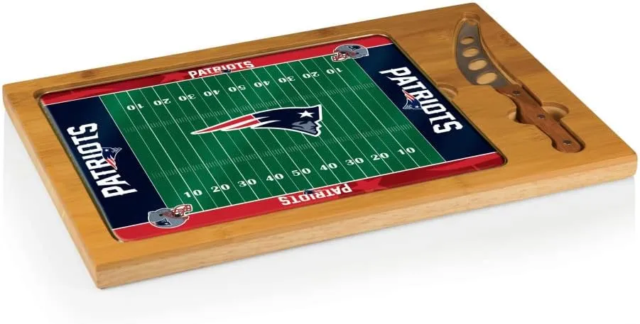 PICNIC TIME NFL Football Field Icon Glass Top Cutting Board & Knife Set, (Parawood & Bamboo)