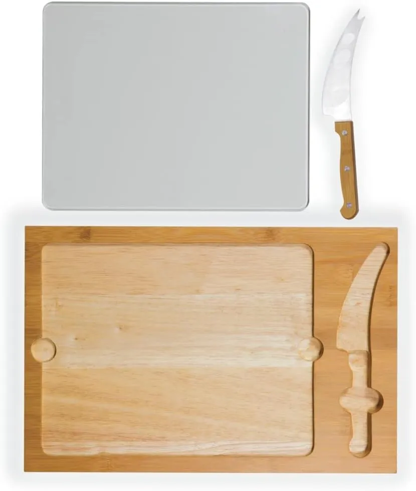 PICNIC TIME NFL Football Field Icon Glass Top Cutting Board & Knife Set, (Parawood & Bamboo)