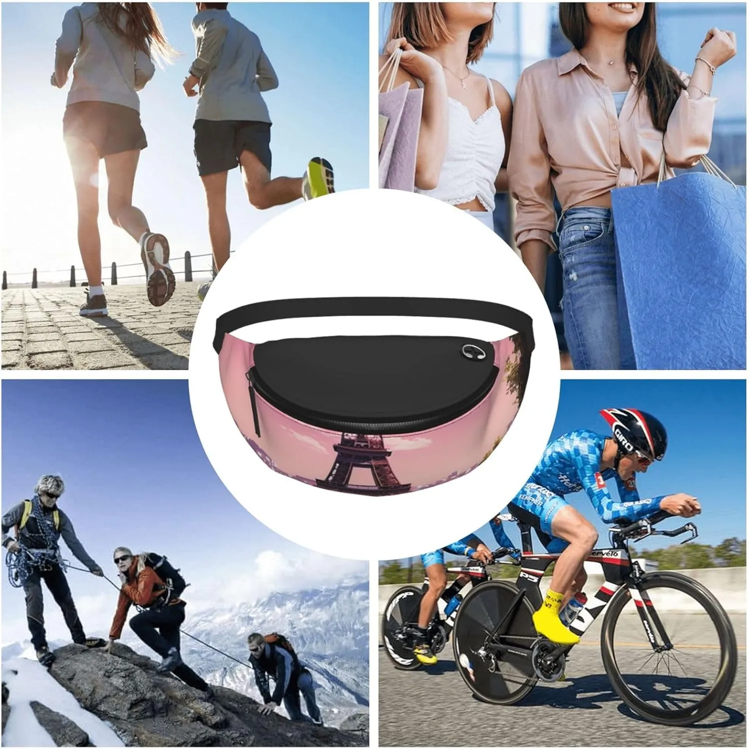 Pink Paris Fanny Pack for Man Women Waist Bag Adjustable Belt Casual Chest Bag Bum Bags for Travel Sports Running Hiking Waist Packs