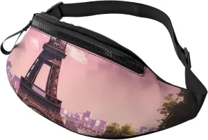 Pink Paris Fanny Pack for Man Women Waist Bag Adjustable Belt Casual Chest Bag Bum Bags for Travel Sports Running Hiking Waist Packs