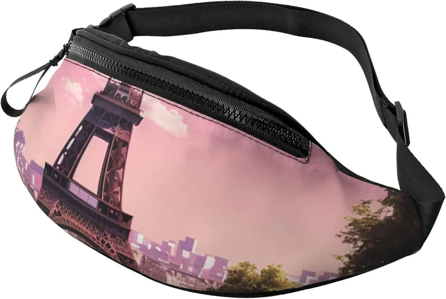 Pink Paris Fanny Pack for Man Women Waist Bag Adjustable Belt Casual Chest Bag Bum Bags for Travel Sports Running Hiking Waist Packs