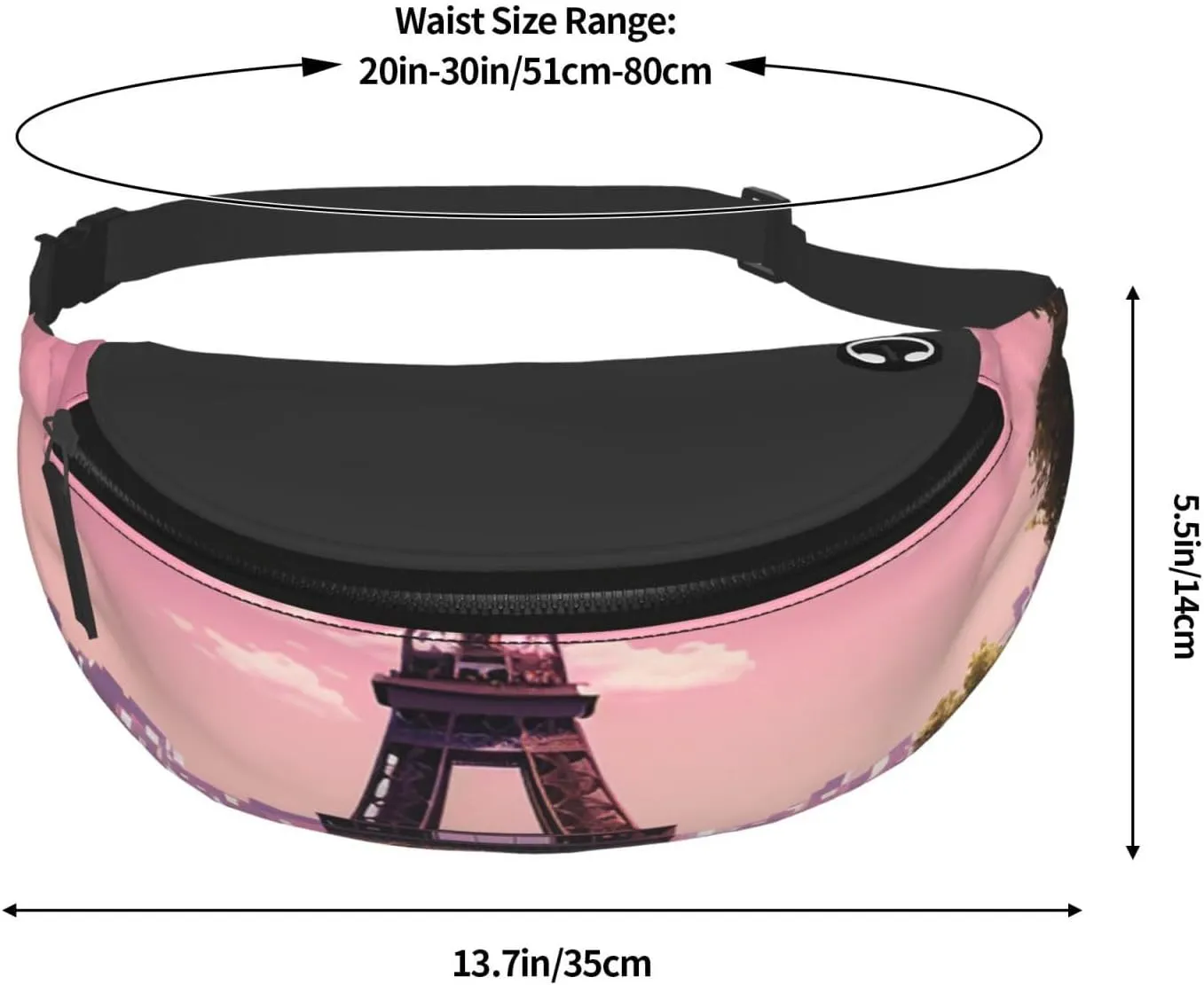 Pink Paris Fanny Pack for Man Women Waist Bag Adjustable Belt Casual Chest Bag Bum Bags for Travel Sports Running Hiking Waist Packs