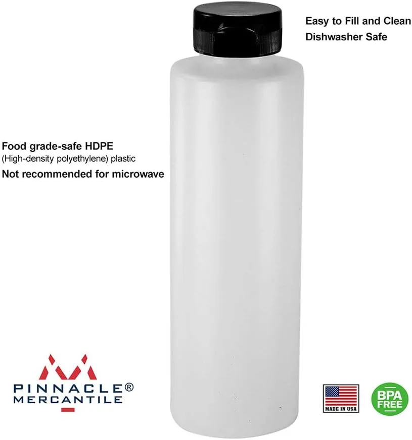 Pinnacle Mercantile Condiment Squeeze Bottles with Flip Top Hinged Black Cap 16 oz Set of 5 (Perfect for Condiments, Sauces, Dressings, BBQ, Ketchup) Made USA