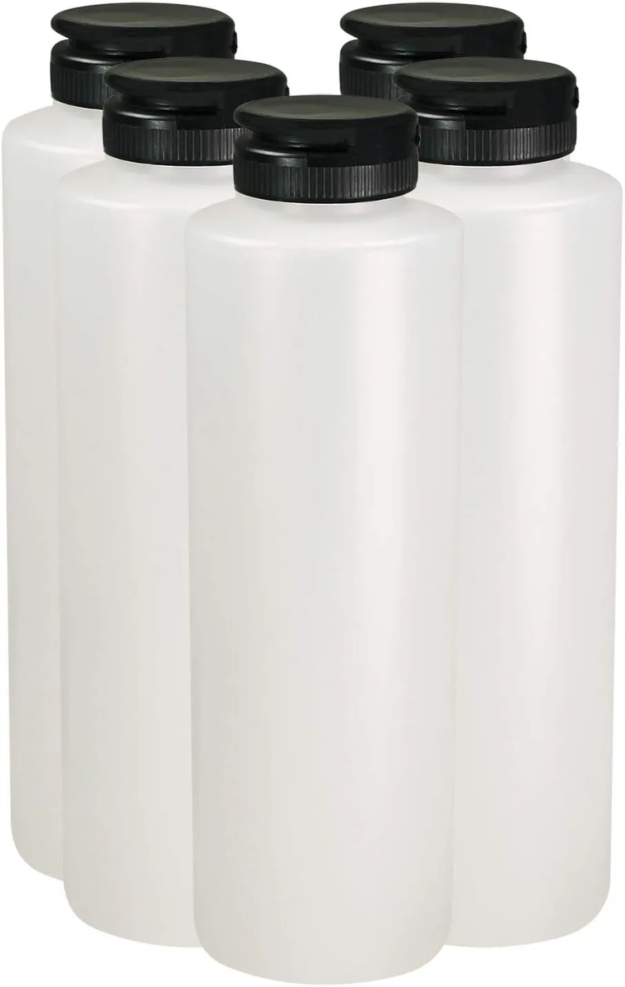 Pinnacle Mercantile Condiment Squeeze Bottles with Flip Top Hinged Black Cap 16 oz Set of 5 (Perfect for Condiments, Sauces, Dressings, BBQ, Ketchup) Made USA