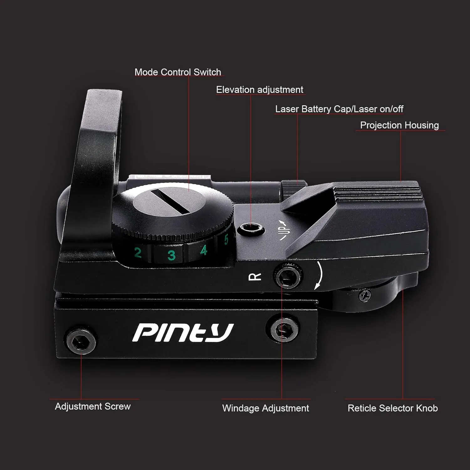 PINTY Reflex Sight with 4 Reticle Optics, Red Dot Sight with Laser, Red & Green Dot Sight Optics with 5 Brightness Levels for 20MM Picatinny Weaver Rails