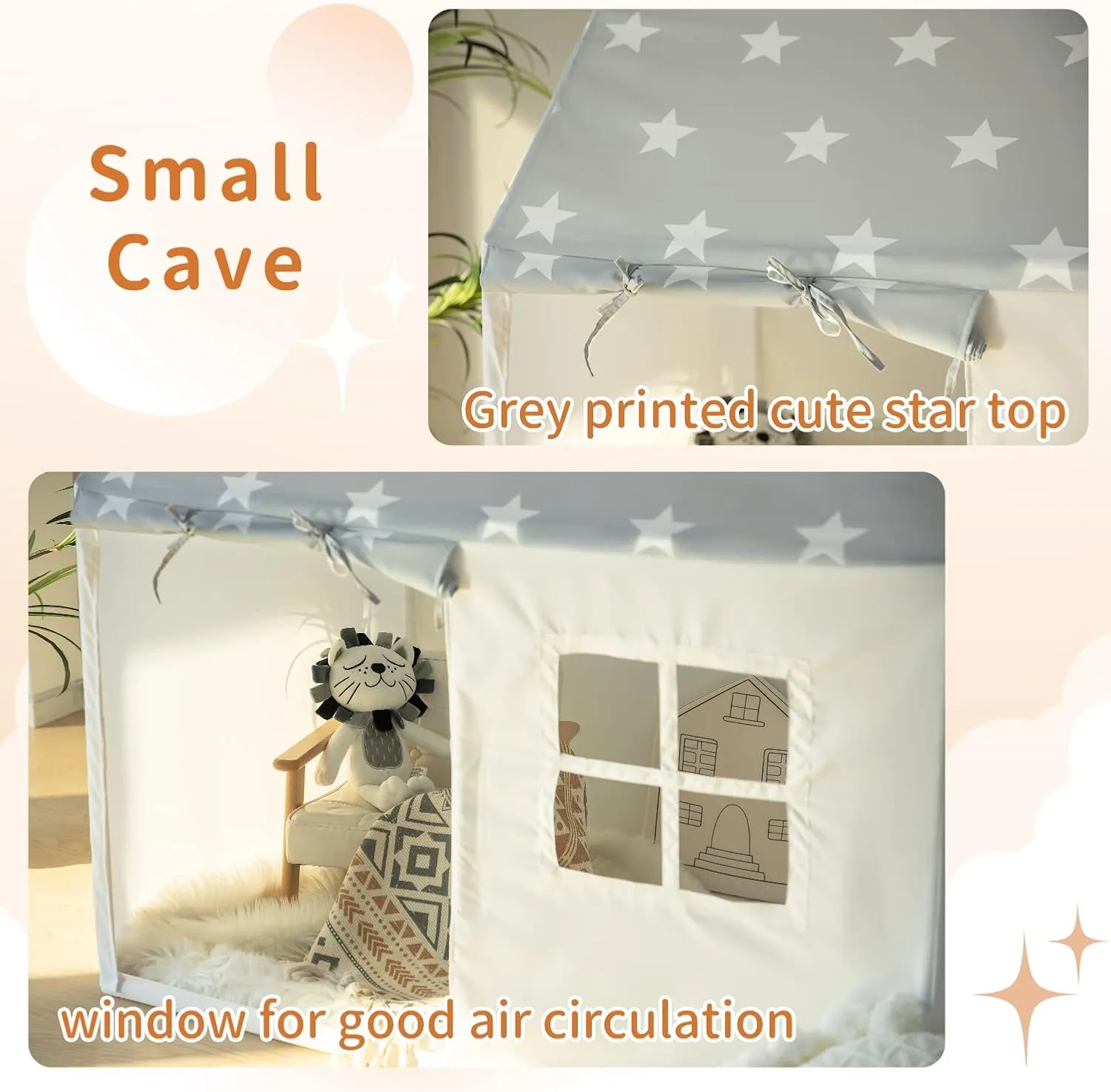 Play Tent with Star Light, Kids Tent Playhouse Indoor Tent for Toddler for Boys Girls Play House Tents Children Play Tent Toys Gift