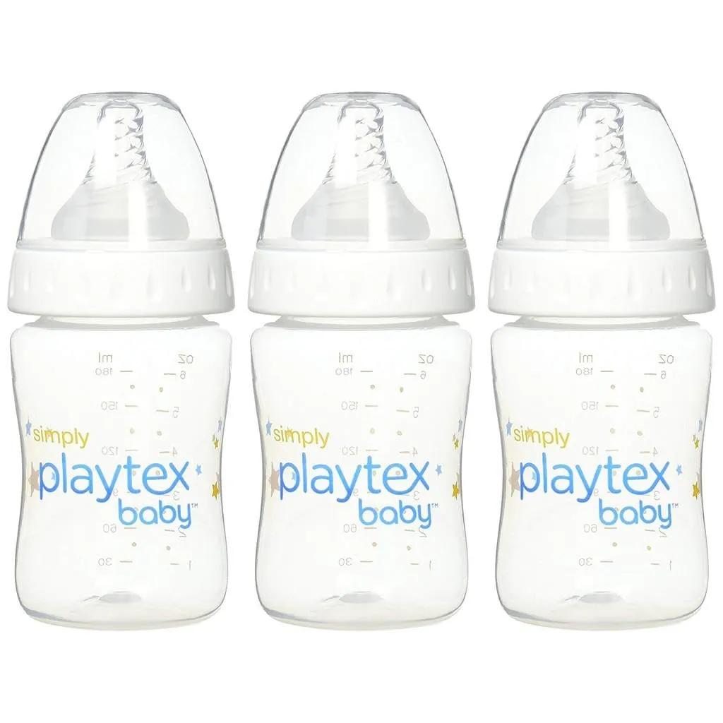 Playtex Baby Simply Playtex Complete Tummy Comfort Baby Bottles, Anti-Colic & Anti-Reflux, 6 Oz, 3 Count
