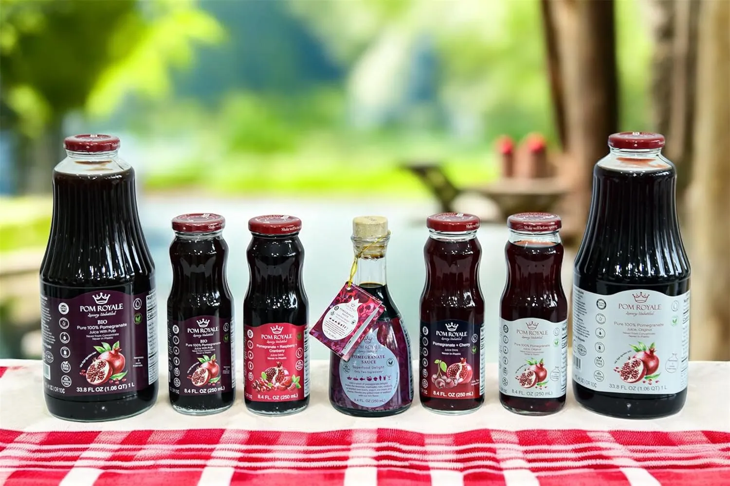 Pom Royale BIO Pomegranate Juice with Pulp, 33.8 fl oz (1L), Cold-Pressed, No Preservatives, Glass Bottle for Freshness