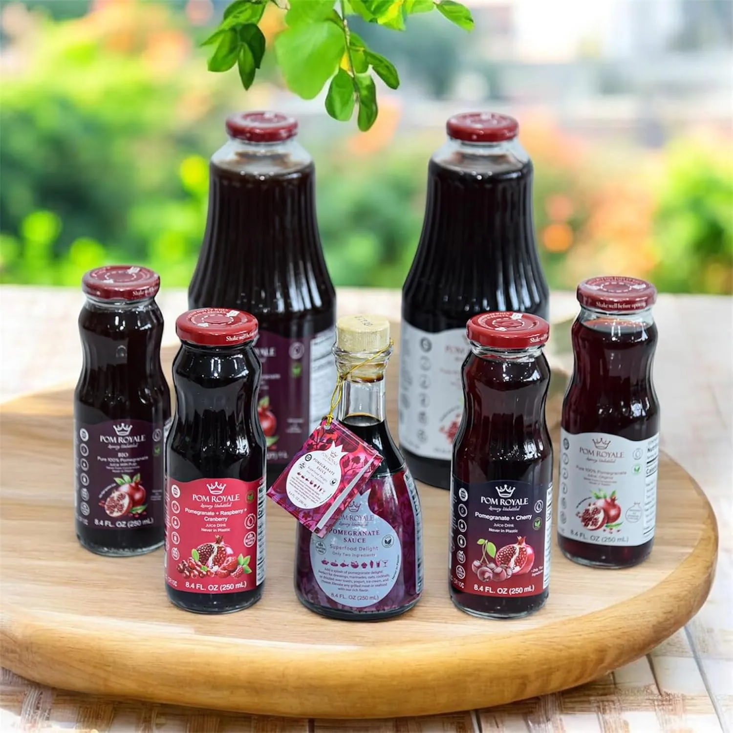 Pom Royale BIO Pomegranate Juice with Pulp, 33.8 fl oz (1L), Cold-Pressed, No Preservatives, Glass Bottle for Freshness