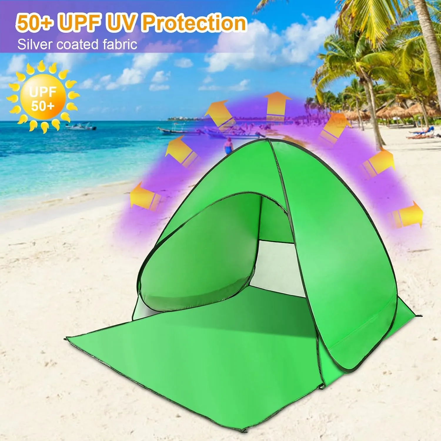 Pop Up Beach Tent for 2-3 Person, Outdoor Camping Tent, Shade Sun Shelter Beach Canopy, Portable Beach Tent w/Net Window & Storage Bag for Outdoor Beach Camping Fishing Park Lake, Green