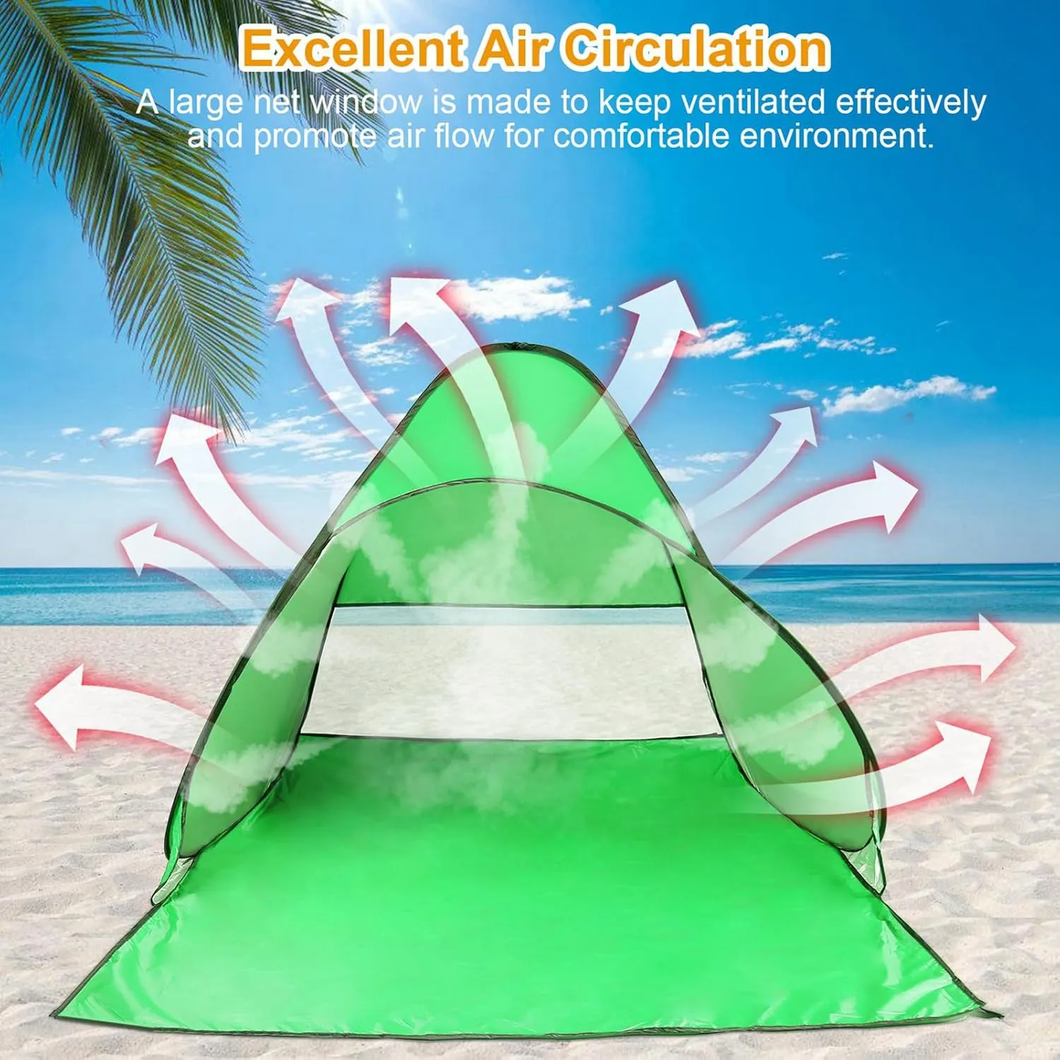 Pop Up Beach Tent for 2-3 Person, Outdoor Camping Tent, Shade Sun Shelter Beach Canopy, Portable Beach Tent w/Net Window & Storage Bag for Outdoor Beach Camping Fishing Park Lake, Green