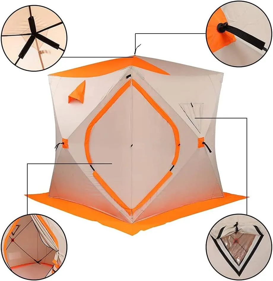 Pop-Up Ice Fishing Shelter 3-4 Person Portable Portable Ice Shanty Tent for 3-4 Person Waterproof Ice Fishing Tent w/Carrier Bag and Ice Anchors