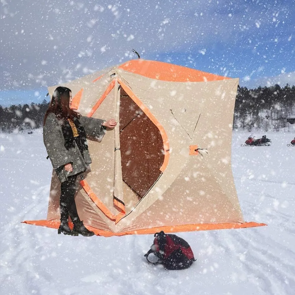 Pop-Up Ice Fishing Shelter 3-4 Person Portable Portable Ice Shanty Tent for 3-4 Person Waterproof Ice Fishing Tent w/Carrier Bag and Ice Anchors