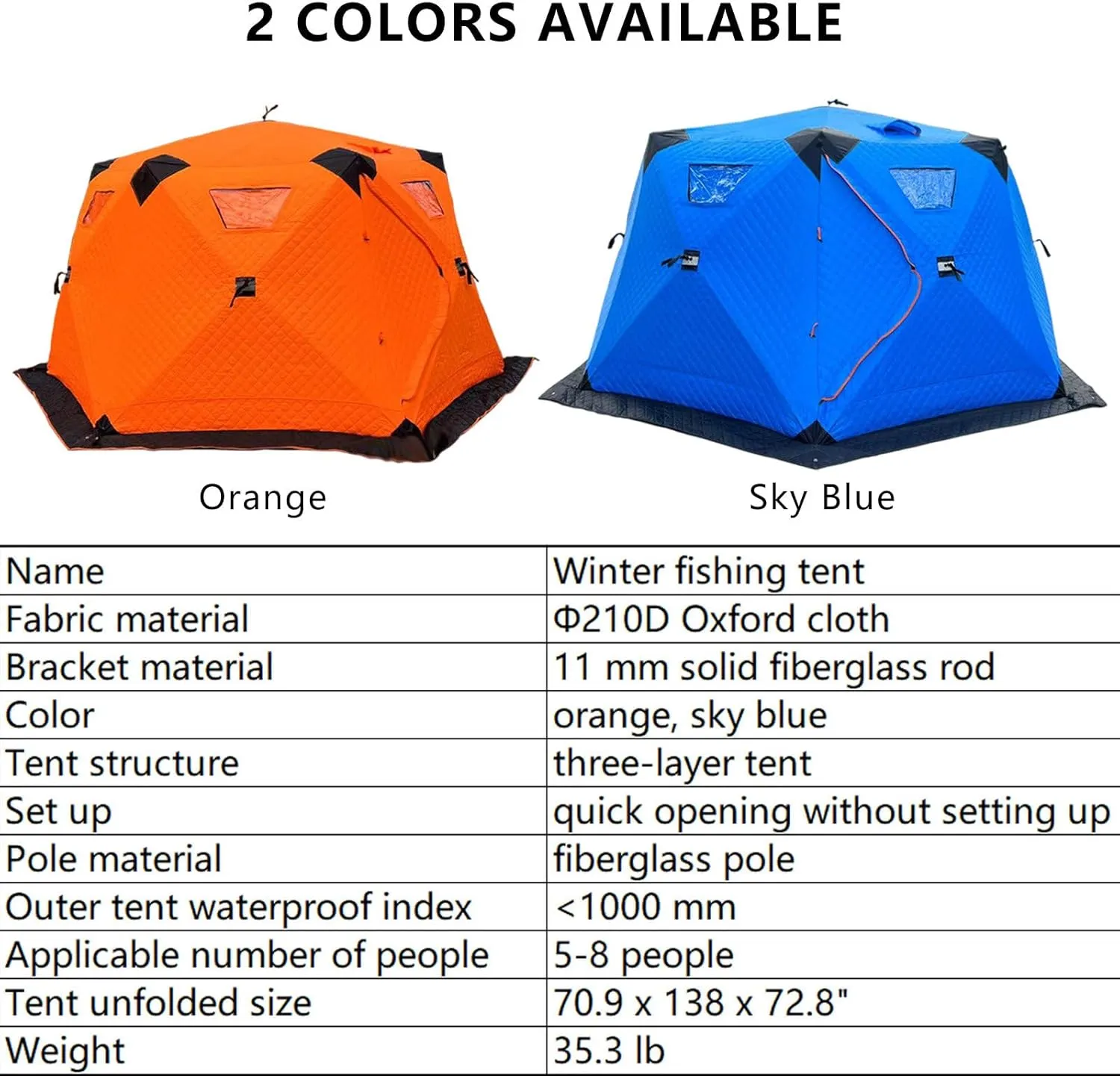 Pop-Up Insulated Ice Fishing Shelter 5-8 People,Foldable Winter Camping Hexagon Shanty Double Doors,for Family Group Going Out Travel,Orange