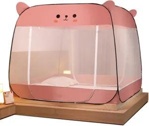 Pop-Up Mosquito Net Tent Wide Roof,Portable Folding Design with Bottom for Bedroom Yard Outdoor Camping Fishing Hiking Trip,Easy to Install,Pink,1.8M/Pink/1.5M