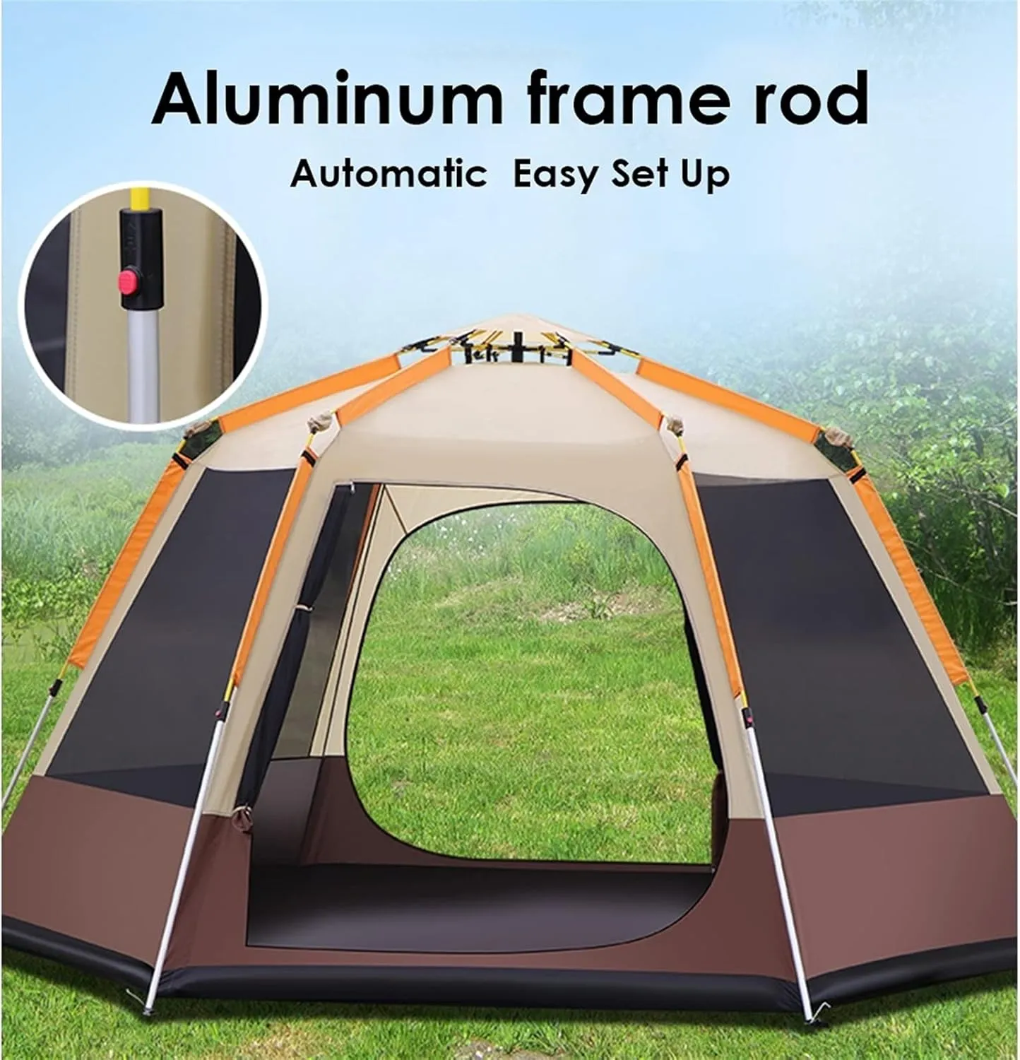 Pop Up Tent for 5 to 8 Person Automatic Opening Hexangular Double Layer Tent, with Moisture-Proof Pad, Camping Instant Pop Up Tents with Sun Shelter Waterproof (Color : Green)