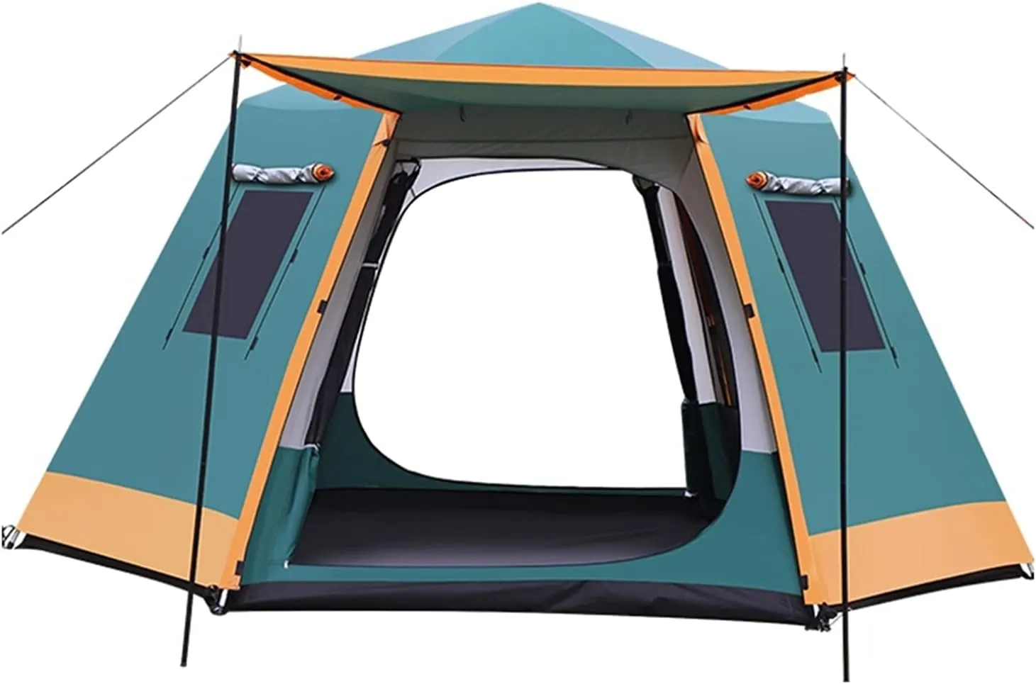 Pop Up Tent for 5 to 8 Person Automatic Opening Hexangular Double Layer Tent, with Moisture-Proof Pad, Camping Instant Pop Up Tents with Sun Shelter Waterproof (Color : Green)