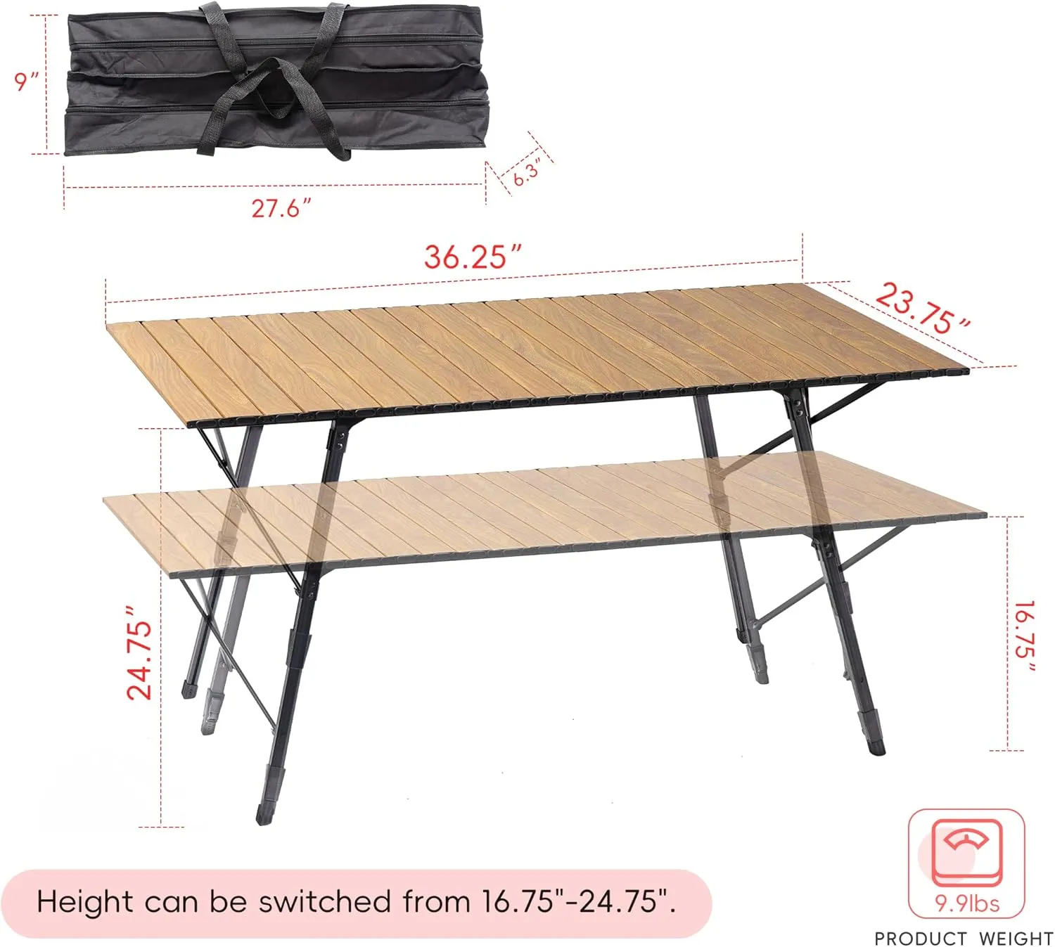Portable Adjustable Camping Table - Sturdy Aluminum, Oversized Foldable Surface for Outdoor Picnic, BBQ, and Indoor Use
